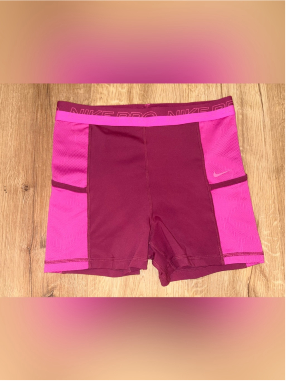 Nike Women's Maroon and Hot Pink Pro Bike Shorts